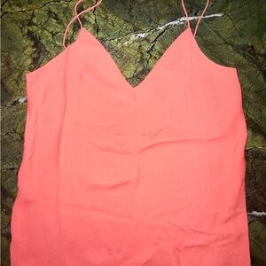 Theory Coral Pink Spaghetti Strap V-Neck Silk Camisole P Small
